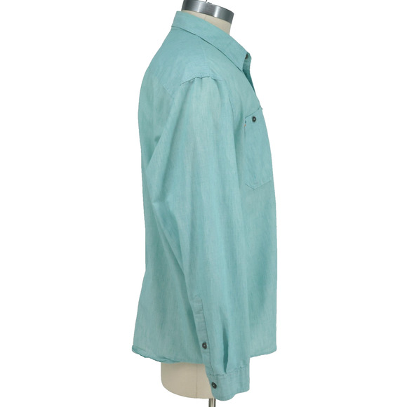 Orvis Shirt Mens 2XL Blue Green Linen Blend Pockets Button Down Casual Gorpcore - Picture 7 of 16